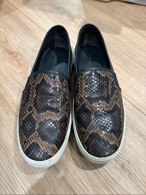 Vince Brown and Black Snake-Print Slip-On Sneakers